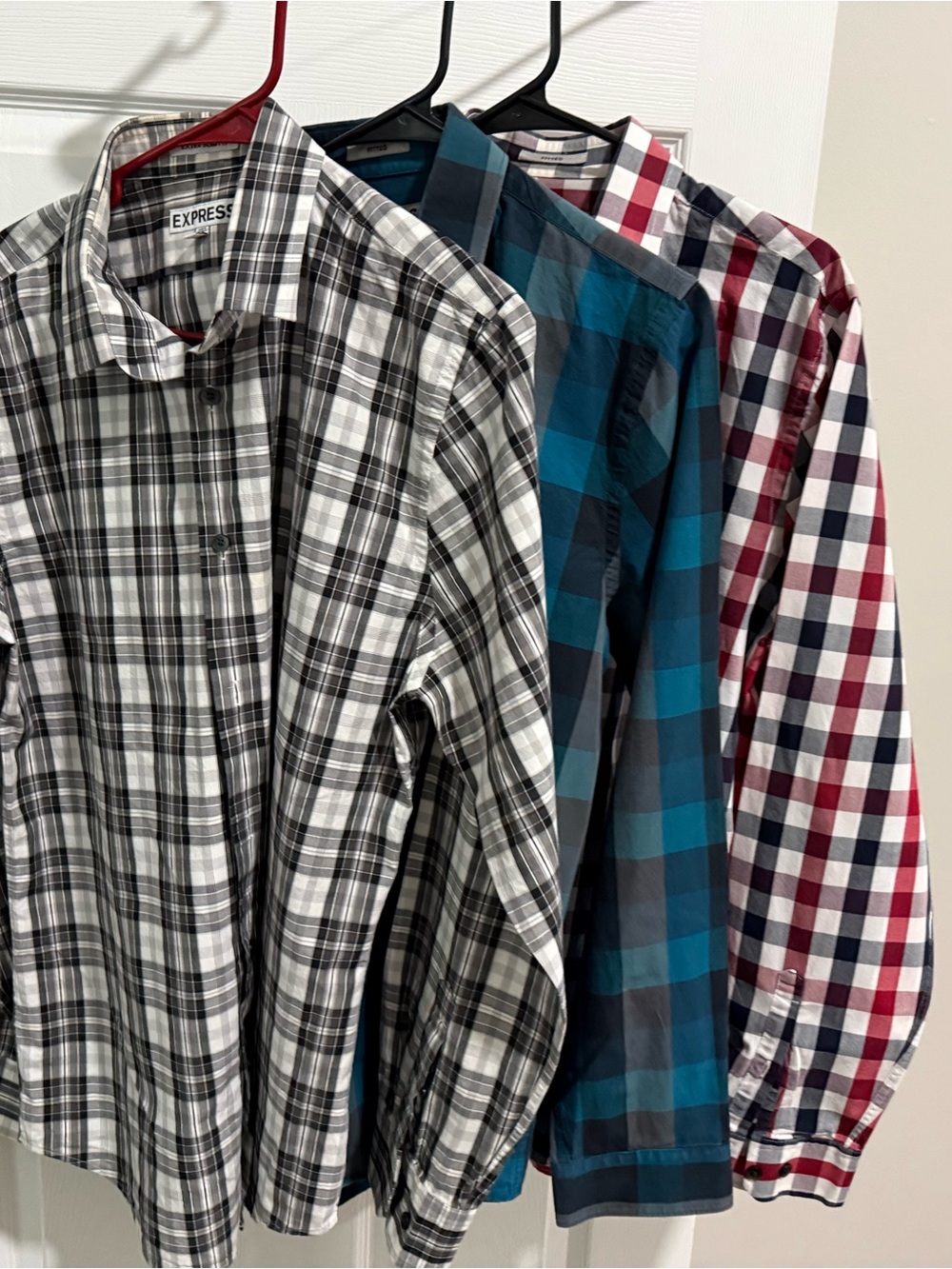 Express Men's Plaid Button-Down Shirts - Black/White, Teal/Blue, Burgundy/Navy